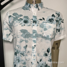 Moda mens algodão cheia casual camisa